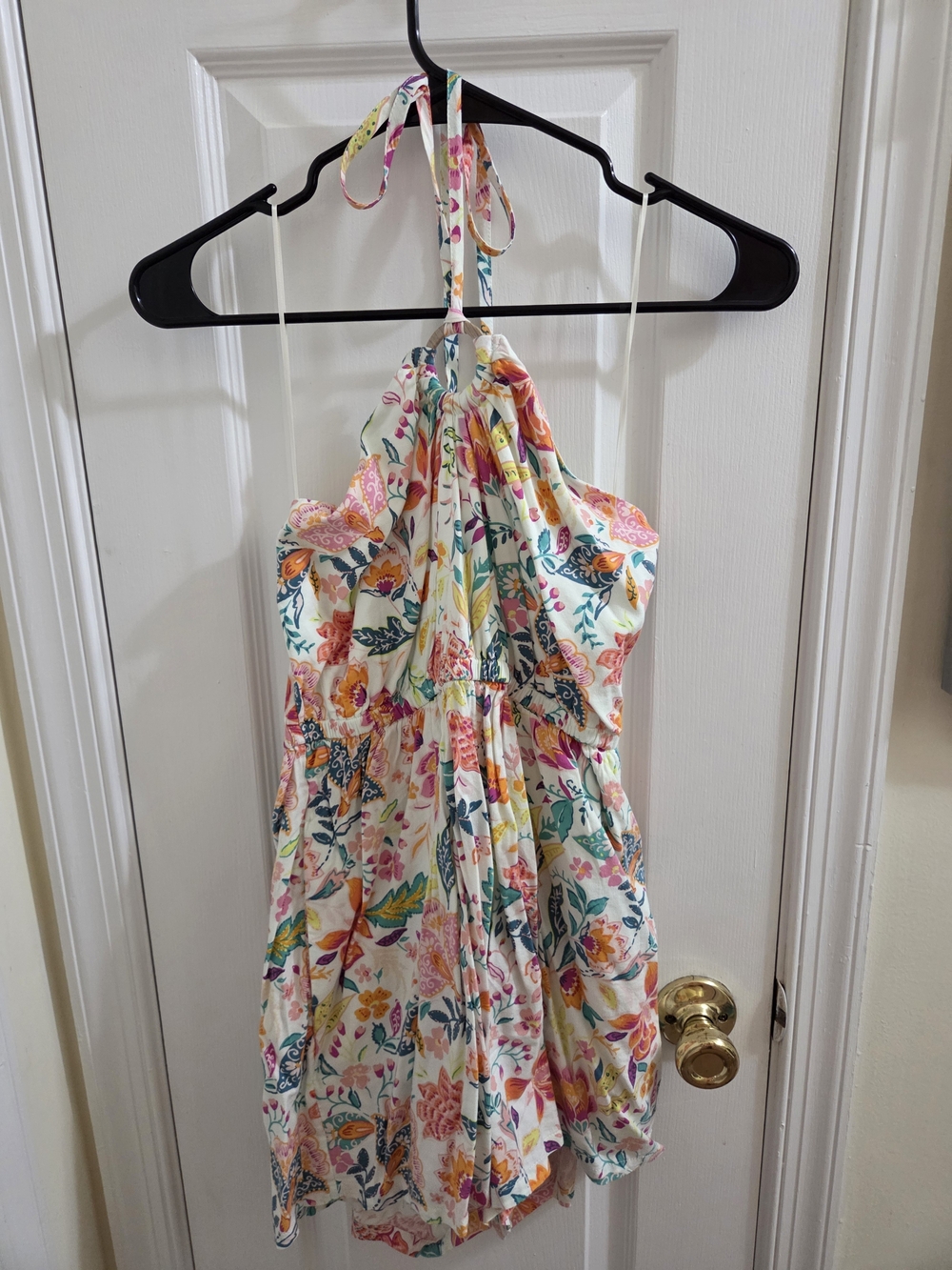 Old Navy Cream Floral Halter Romper  with Pink, Orange and Blue Accents NWT